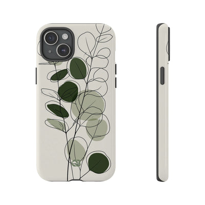Green Tough Phone Case for iPhone - Muted Eucalyptus Sketch
