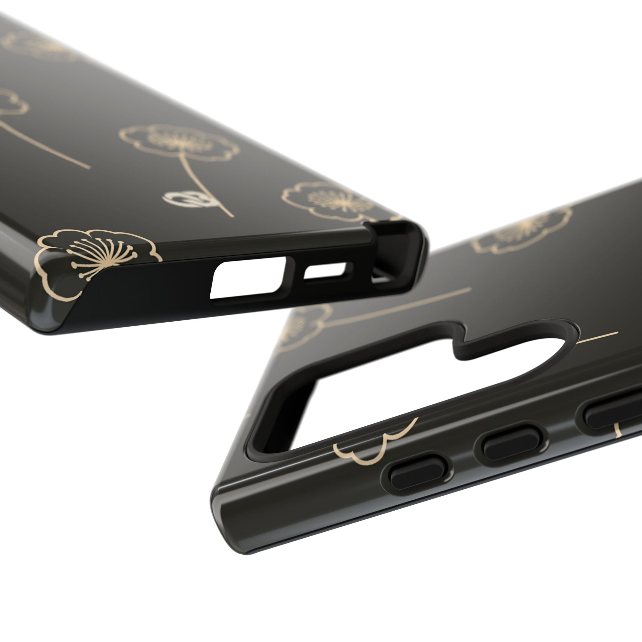 Black Tough Phone Case for Samsung - Obsidian Sand Petals