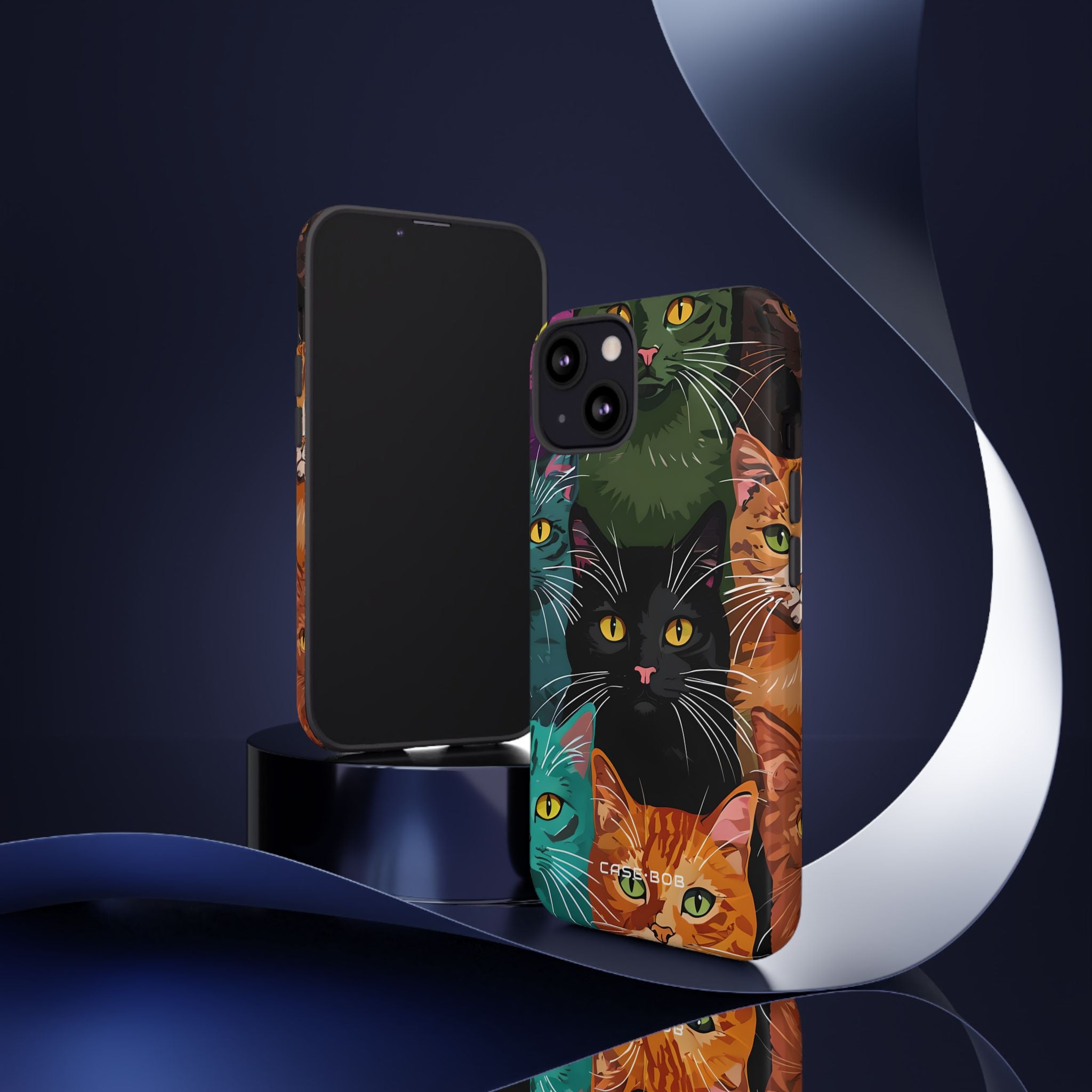 Teal Cat Grid iPhone 13 Case - Tough