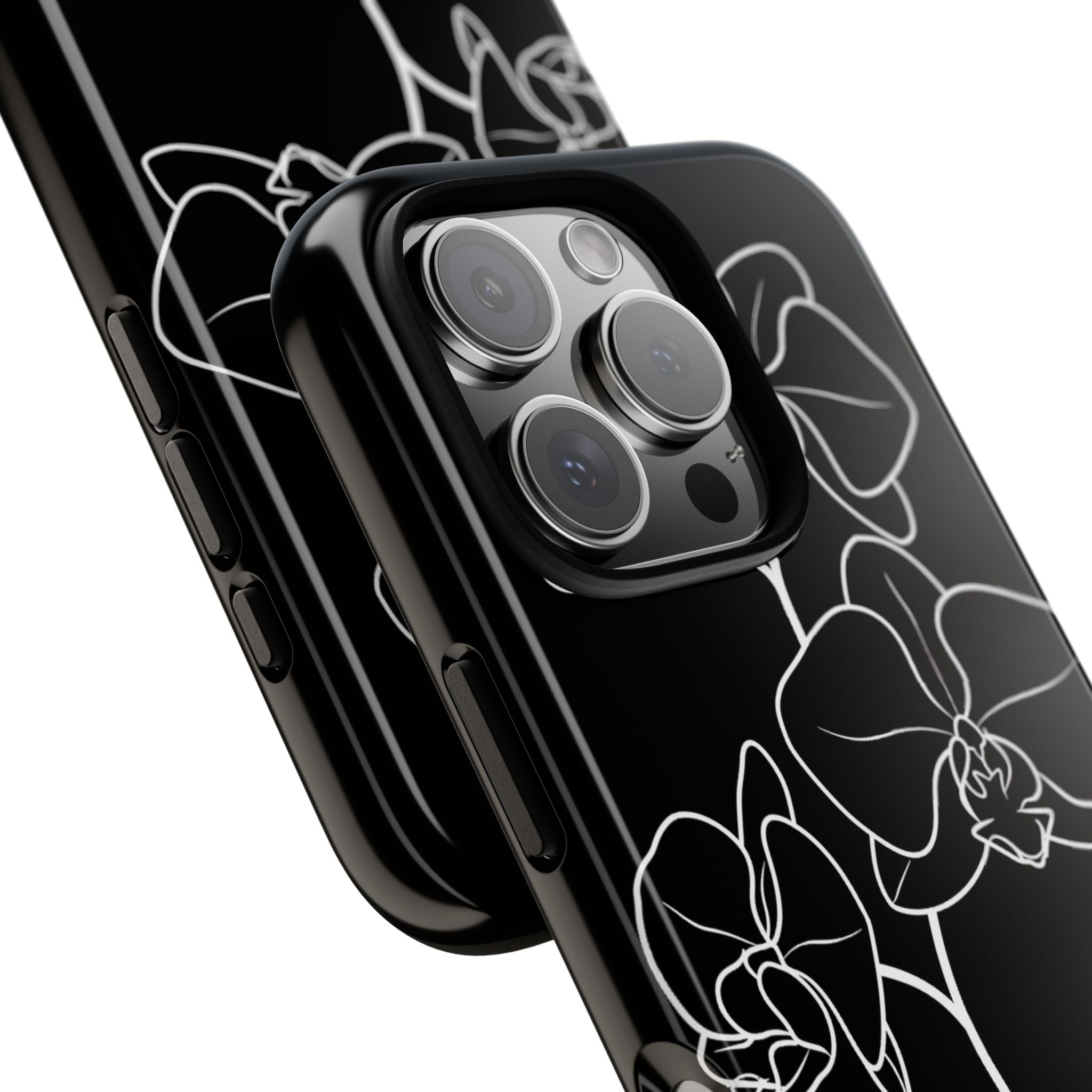 Black Tough Phone Case for iPhone - Noir Alabaster Orchid