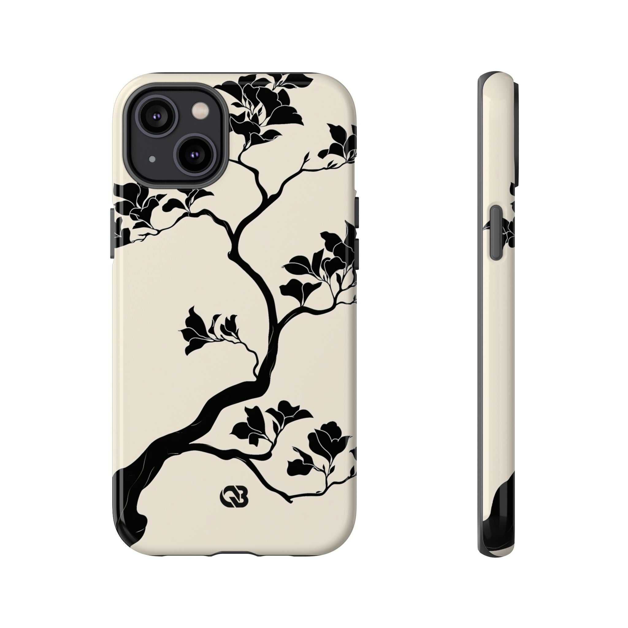 Beige Tough Phone Case for iPhone - Obsidian Bonsai Silhouette
