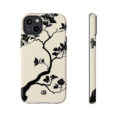 Beige Tough Phone Case for iPhone - Obsidian Bonsai Silhouette
