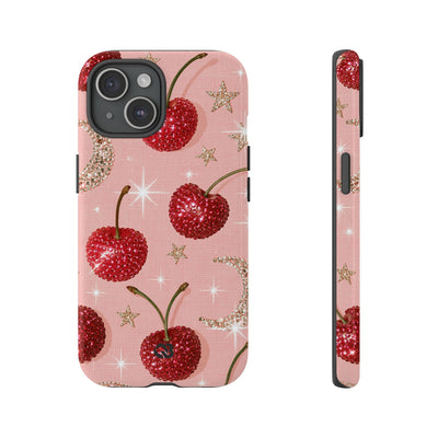 Bedazzled Ruby Cherries · Tough Phone Case for iPhone · Pink