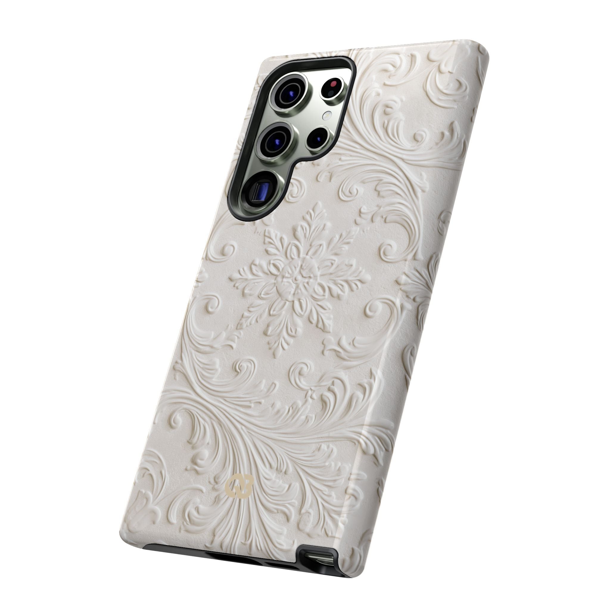 White Tough Phone Case for Samsung - Alabaster Floral Relief