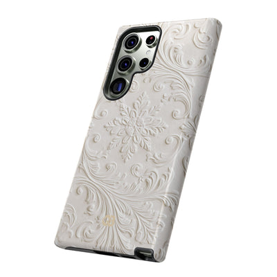 White Tough Phone Case for Samsung - Alabaster Floral Relief