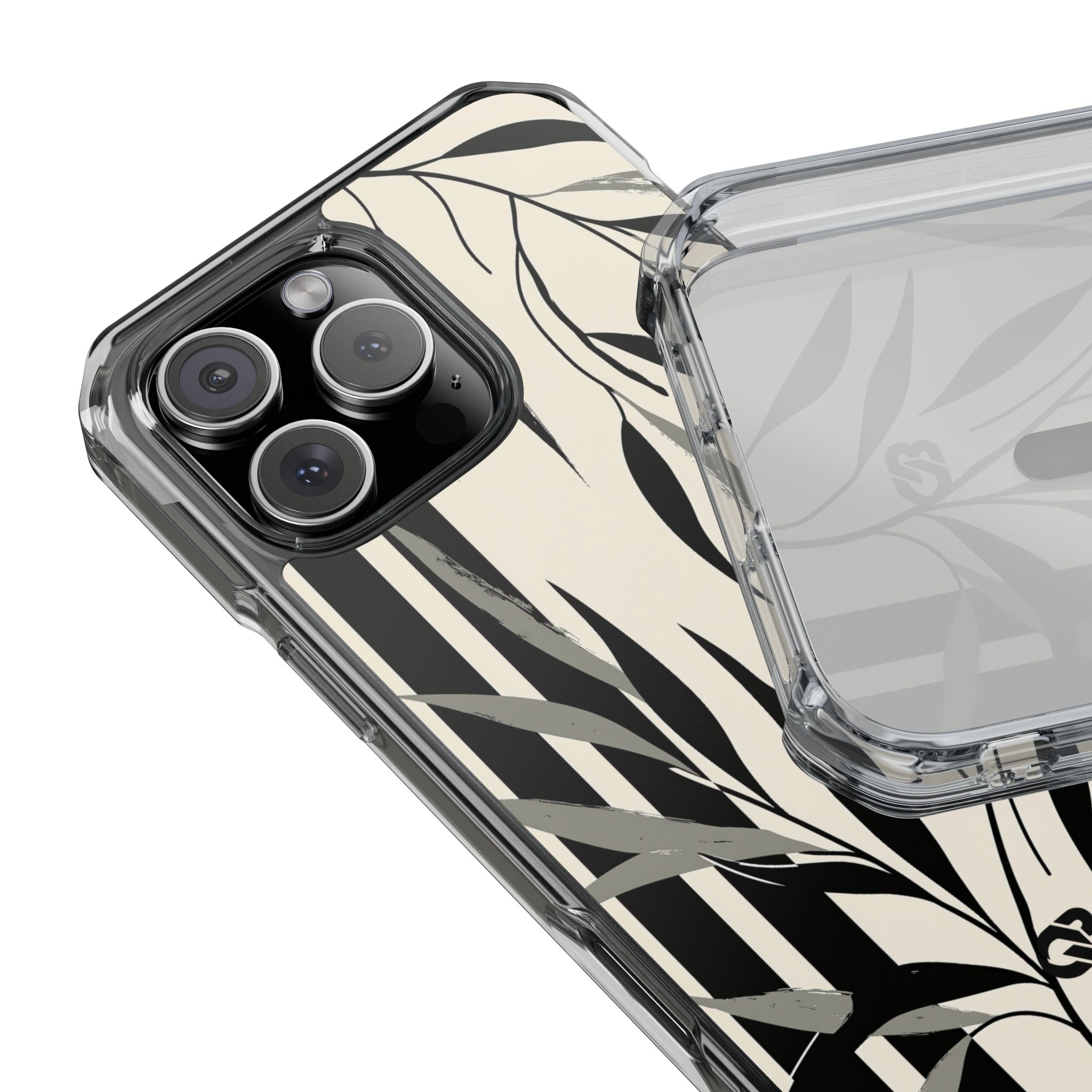 Beige Impact MagSafe Phone Case for iPhone - Soot Leaf Sketch