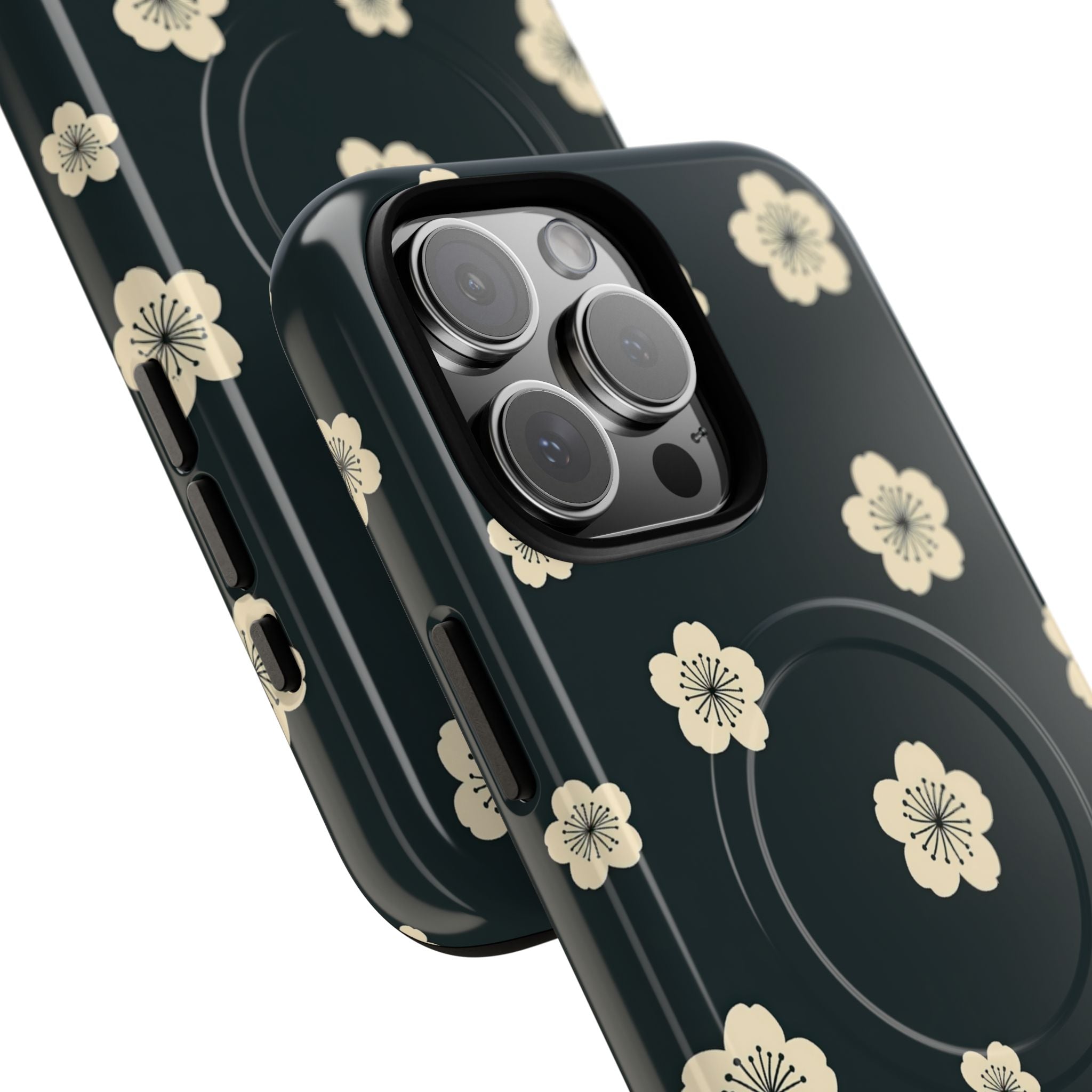Teal Tough 2.0 Magsafe Phone Case for iPhone - Obsidian Cream Petals