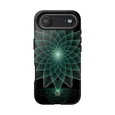 Green Tough Phone Case for iPhone - Cyan Signal Bloom
