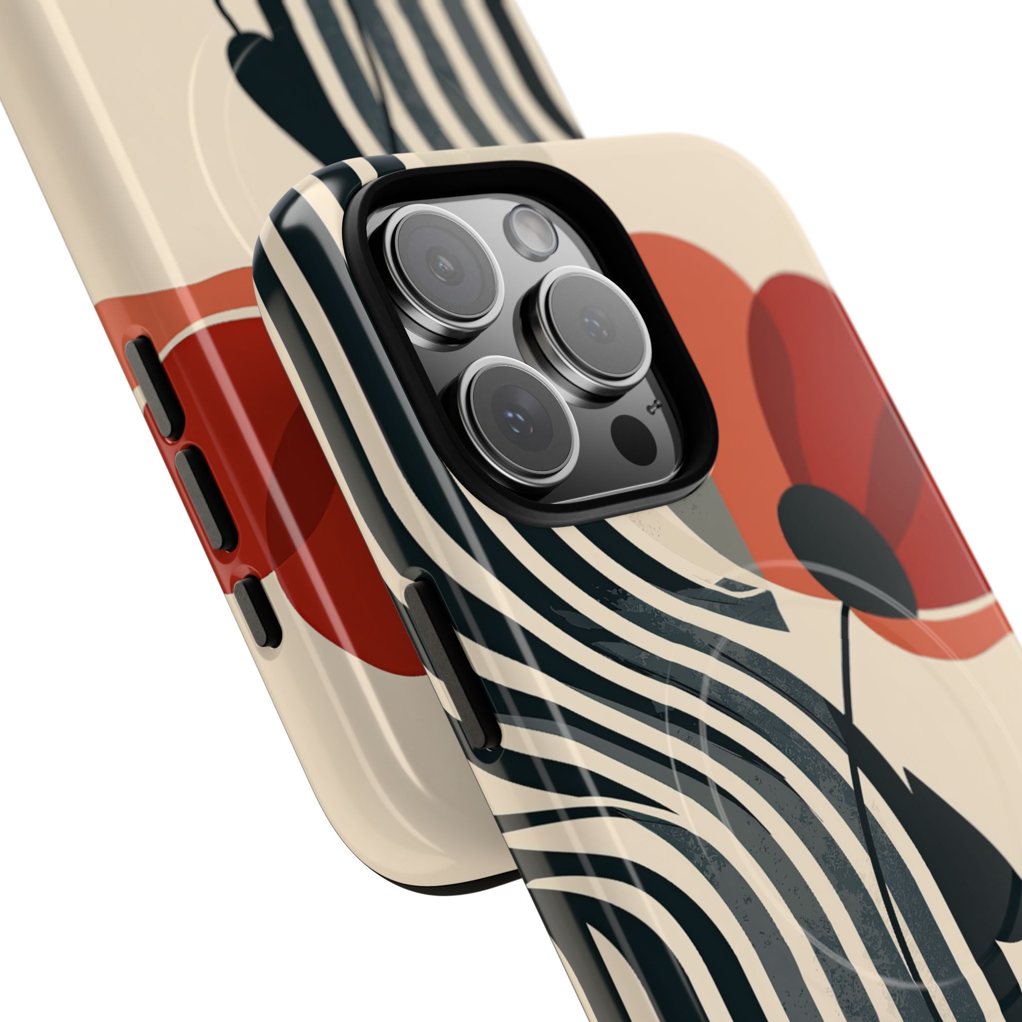 Beige Tough 2.0 Magsafe Phone Case for iPhone - Crimson Line Bloom