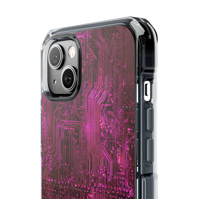 Magenta Circuit Trace · Clear Impact Magnetic Phone Case for iPhone · Pink