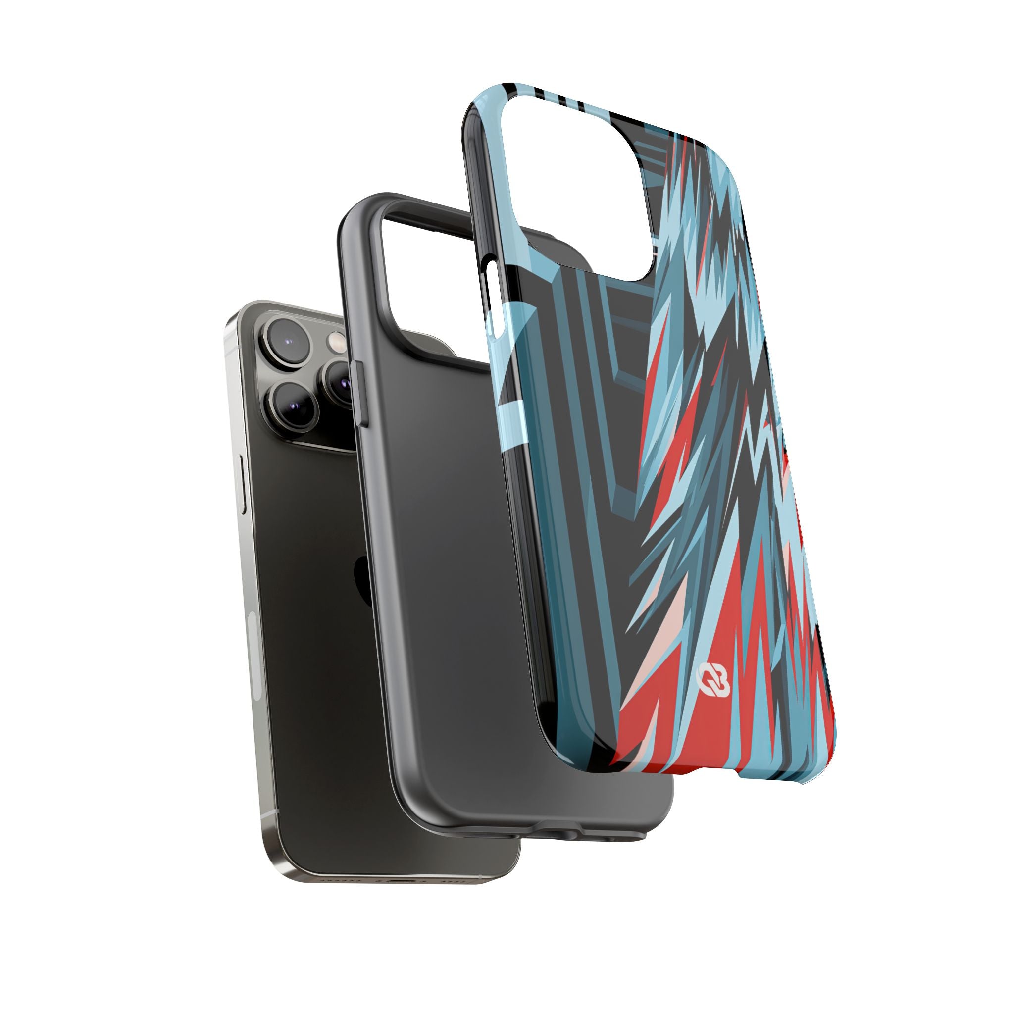 Blue Tough Phone Case for iPhone - Glitch Peak Cyan