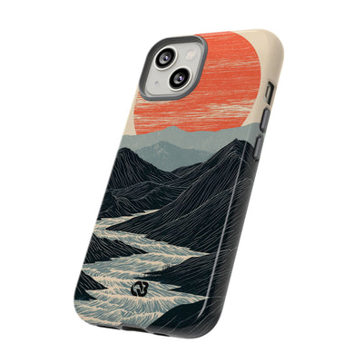 Beige Tough Phone Case for iPhone - Crimson Ridge Flow
