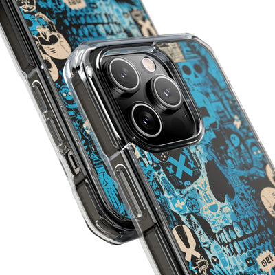 Electric Skull Graffiti · Clear Impact Magnetic Phone Case for iPhone · Blue