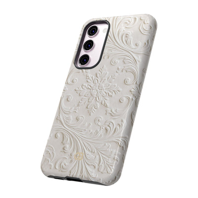 White Tough Phone Case for Samsung - Alabaster Floral Relief