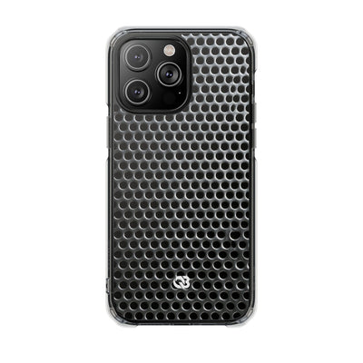 Brushed Perforated Steel · Clear Impact Magnetic Phone Case for iPhone ·  Silver