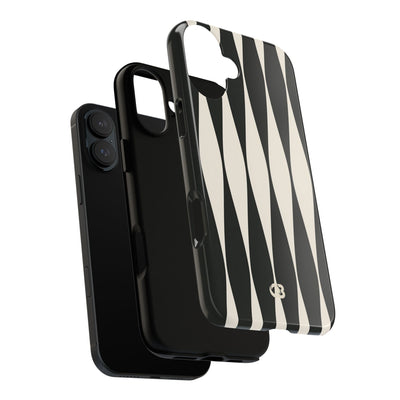 Black Tough Phone Case for iPhone - Ivory Spindle Grid