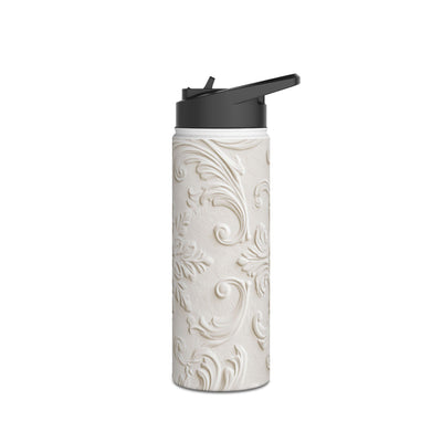 Ivory Baroque Relief · Insulated Water Bottle · White