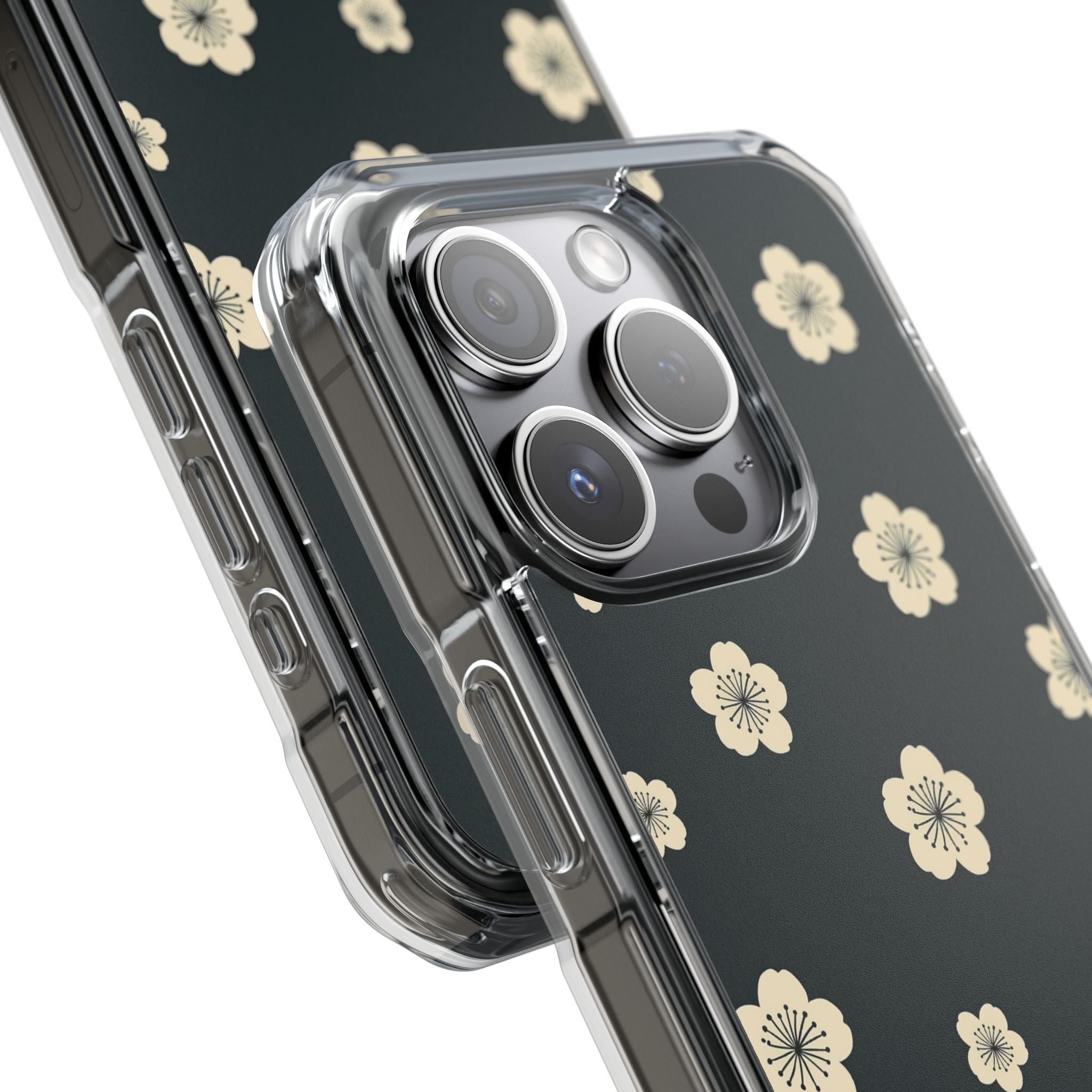 Teal Impact MagSafe Phone Case for iPhone - Obsidian Cream Petals