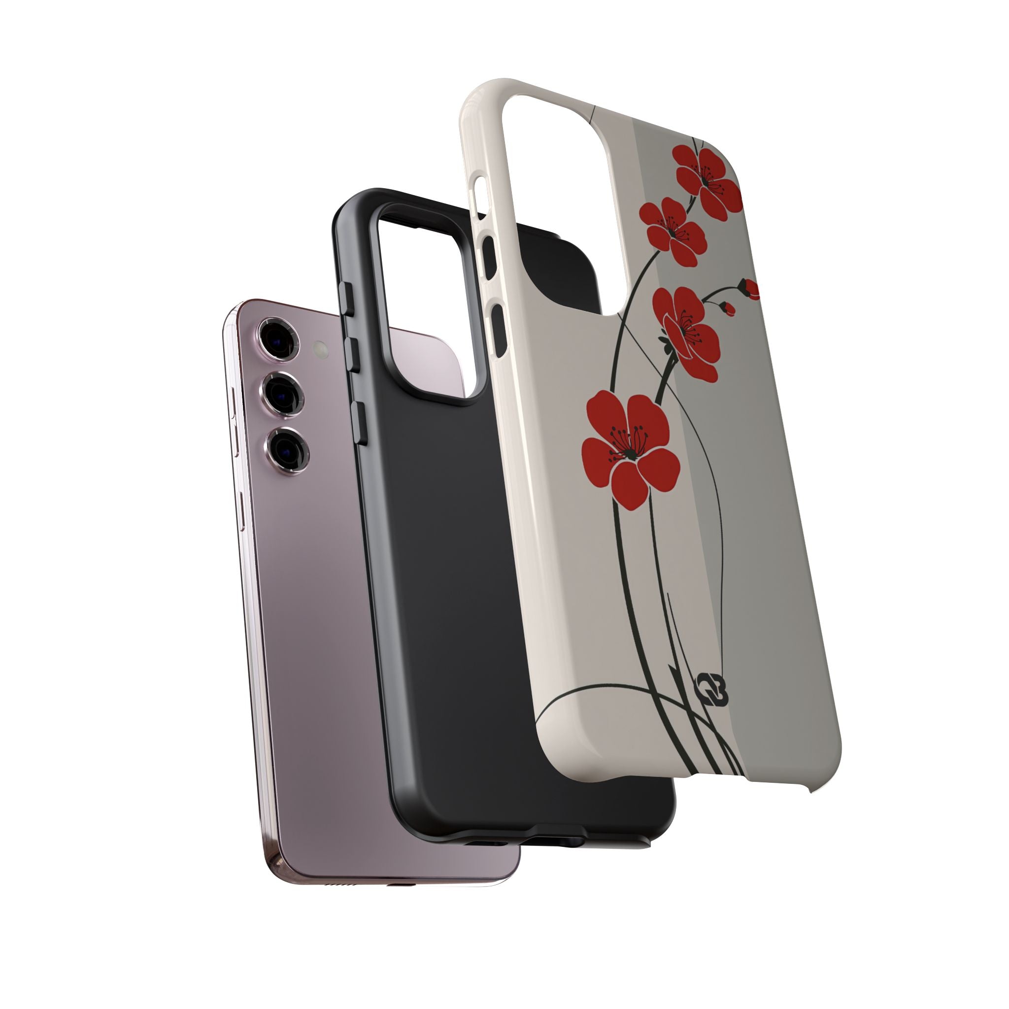 Beige Tough Phone Case for Samsung - Scarlet Ink Petals