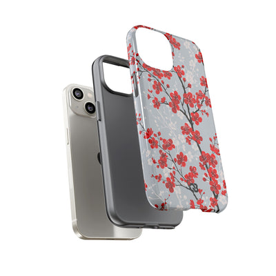 Grey Tough Phone Case for iPhone - Crimson Sakura Slate