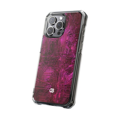 Magenta Circuit Trace · Clear Impact Magnetic Phone Case for iPhone · Pink