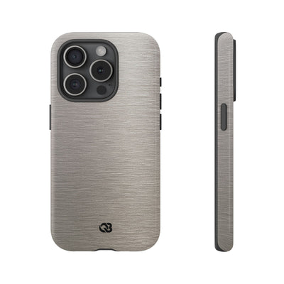 Grey Tough Phone Case for iPhone - Brushed Nickel Linen