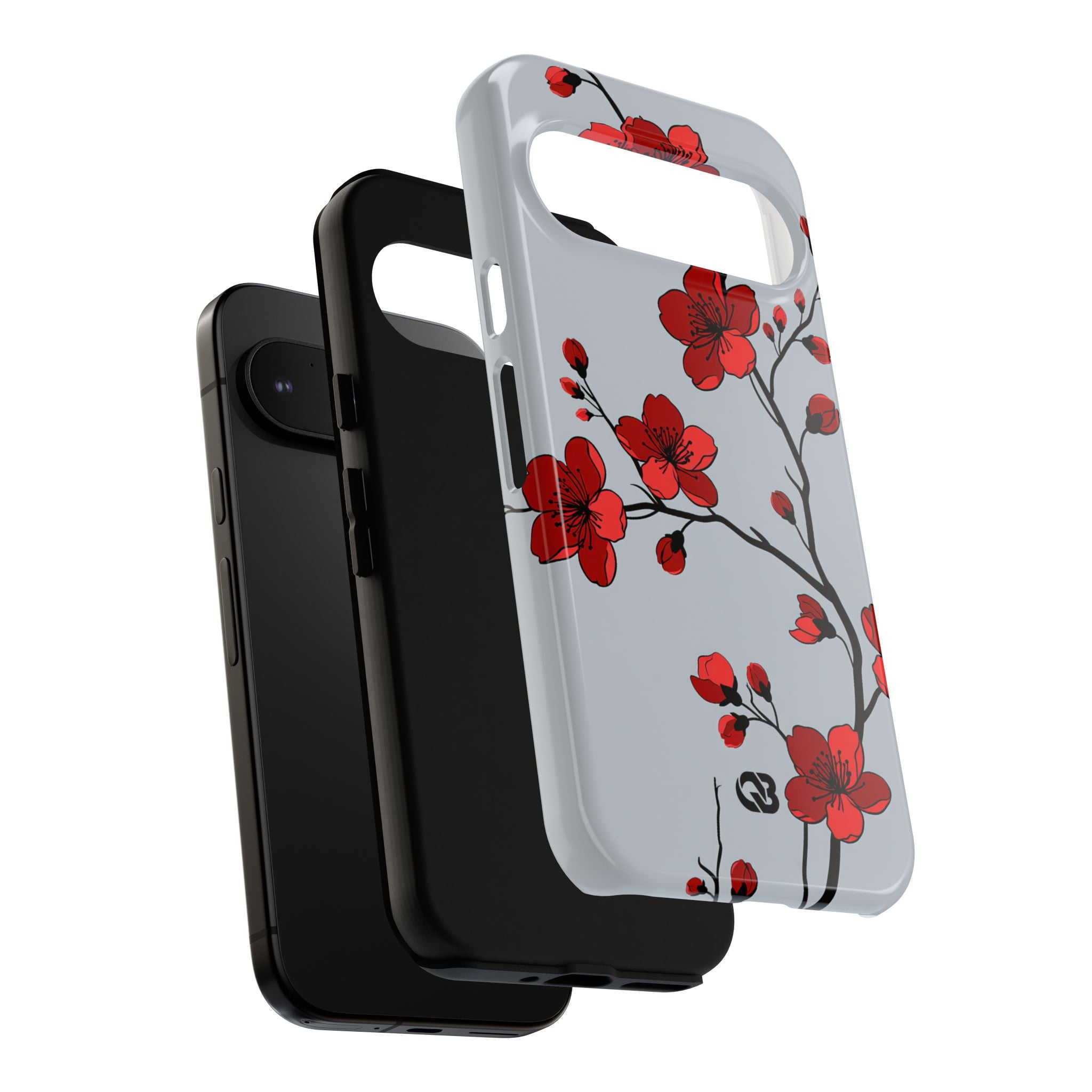 Grey Tough Phone Case for Google Pixel - Crimson Blossom Onyx