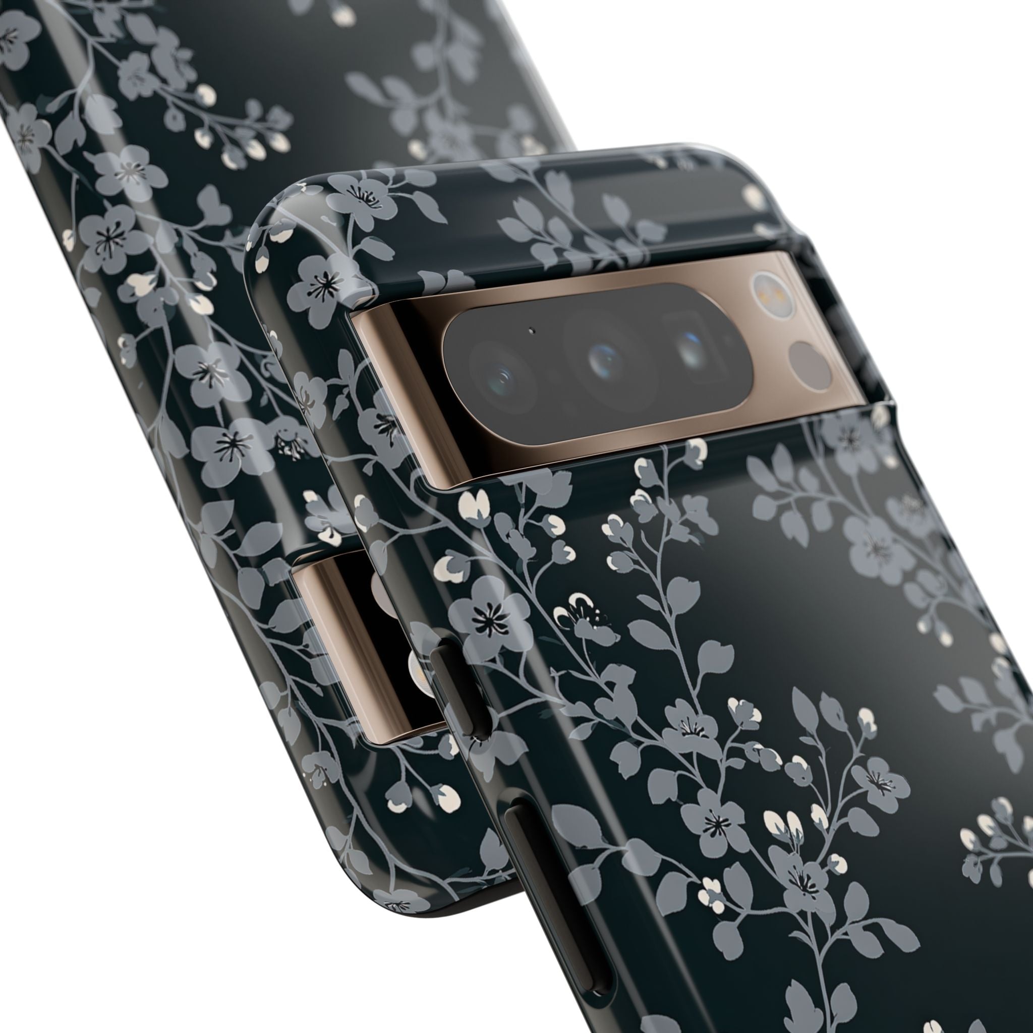 Black Tough Phone Case for Google Pixel - Midnight Slate Blossom