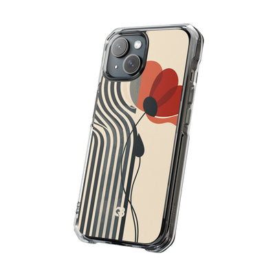 Beige Impact MagSafe Phone Case for iPhone - Crimson Line Bloom