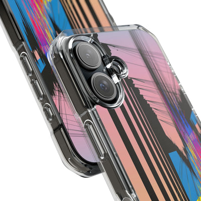 Blue Impact MagSafe Phone Case for iPhone - Fractured Data Skyline