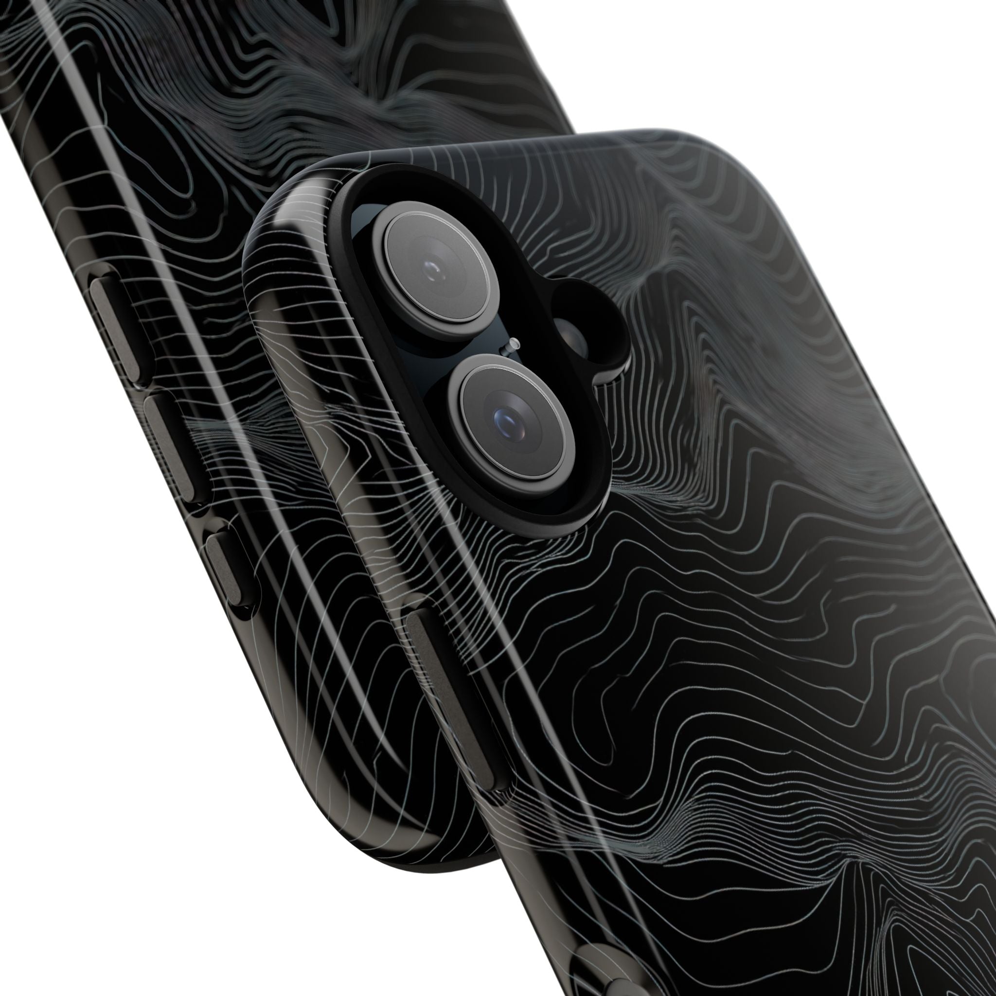 Black Tough Phone Case for iPhone - Obsidian Topo Wireframe