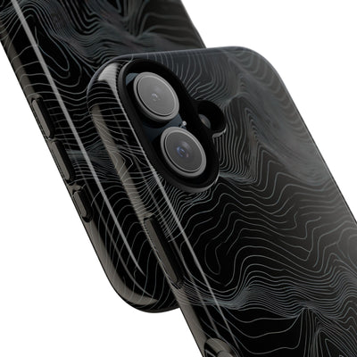 Black Tough Phone Case for iPhone - Obsidian Topo Wireframe
