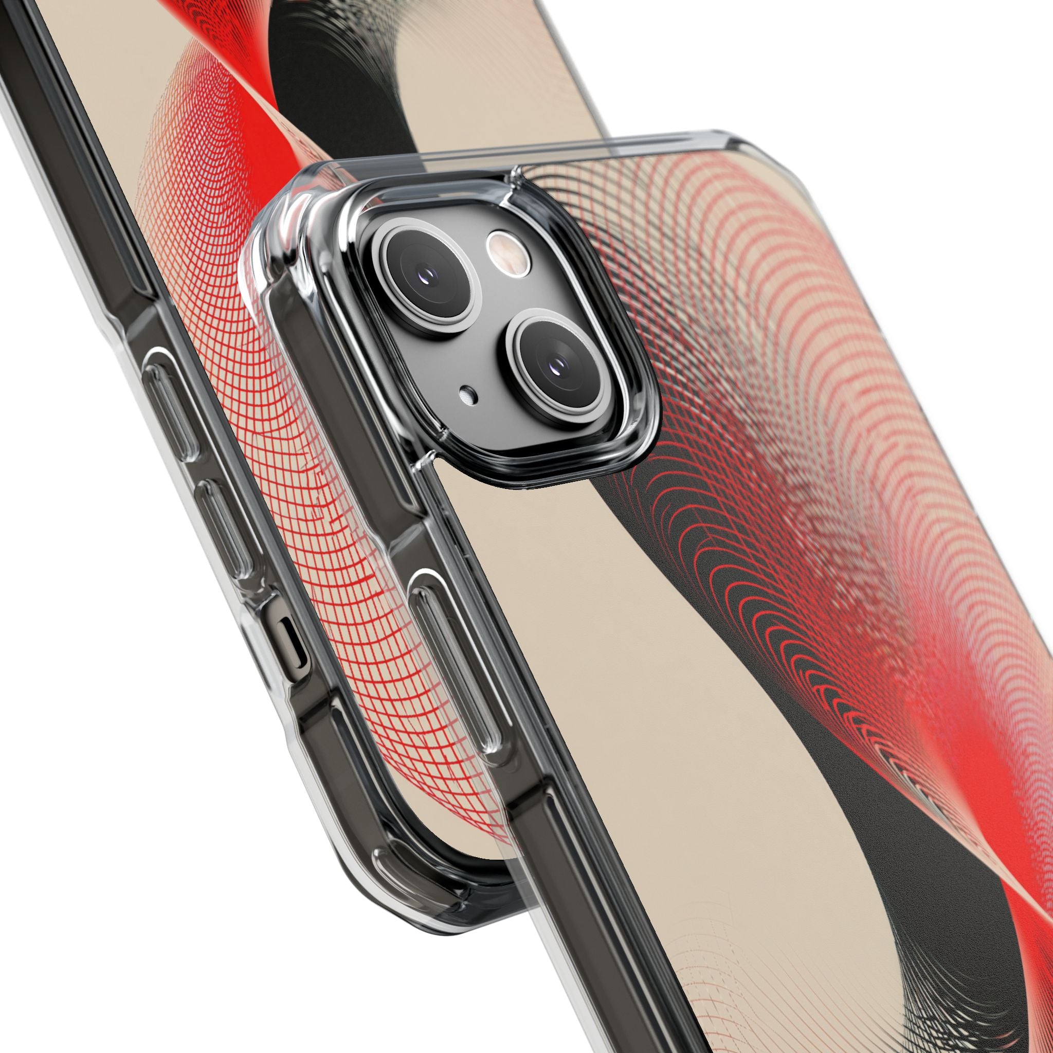 Red Impact MagSafe Phone Case for iPhone - Crimson Grid Vortex