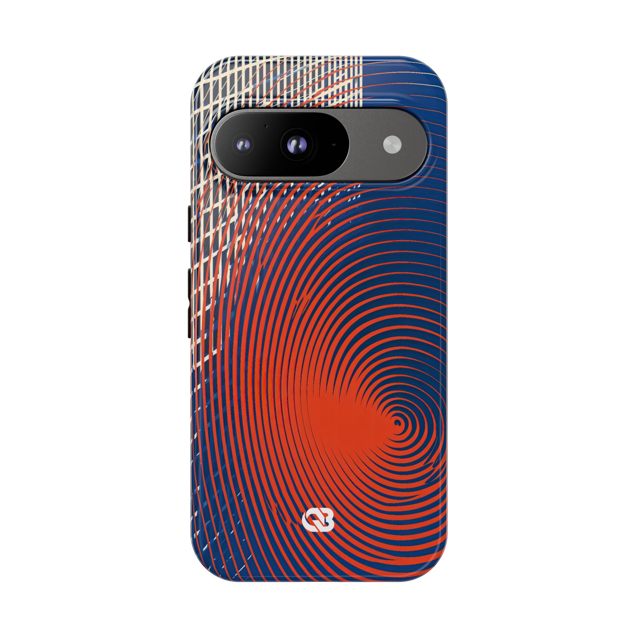 Blue Tough Phone Case for Google Pixel - Orange Orbit Grid