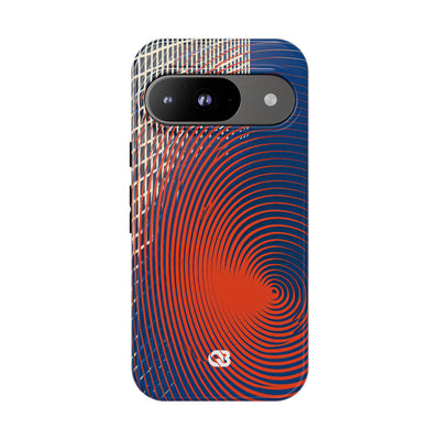 Blue Tough Phone Case for Google Pixel - Orange Orbit Grid