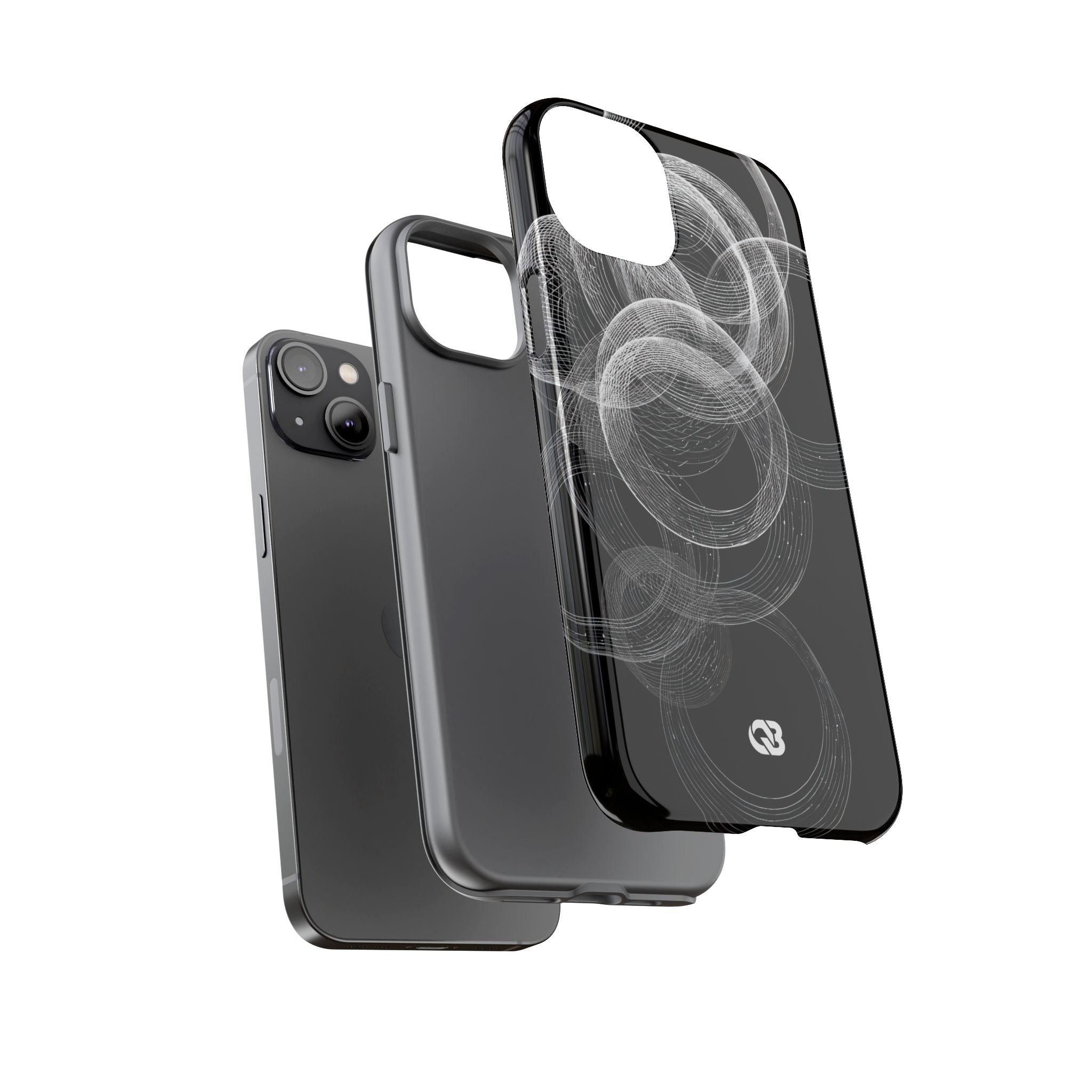 Black Tough Phone Case for iPhone - Kinetic Wireframe Orbit