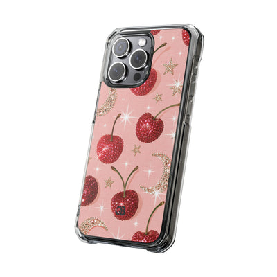 Bedazzled Ruby Cherries · Clear Impact Magnetic Phone Case for iPhone · Pink