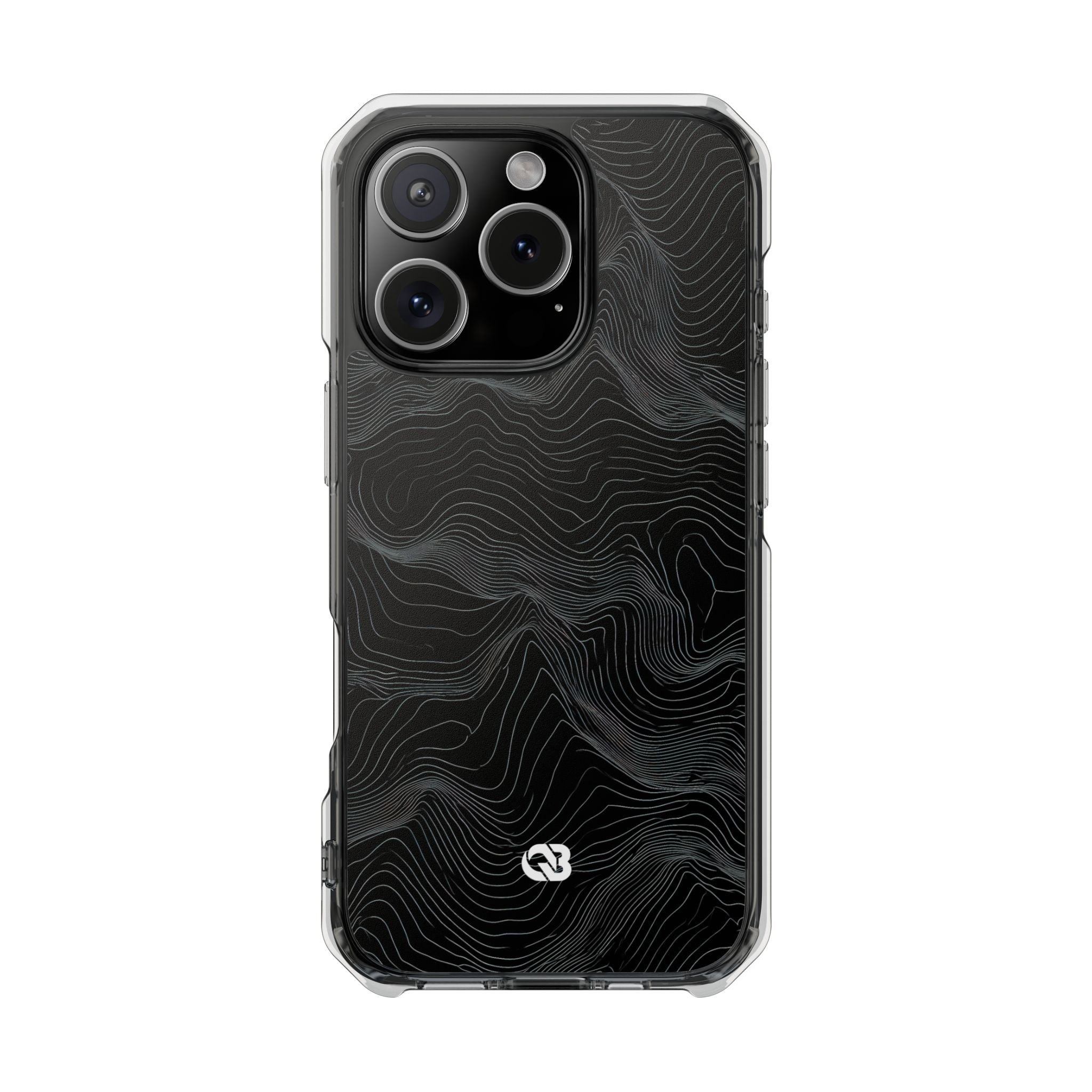Black Impact MagSafe Phone Case for iPhone - Obsidian Topo Wireframe