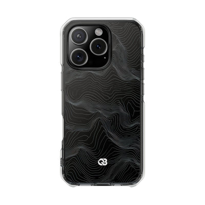 Black Impact MagSafe Phone Case for iPhone - Obsidian Topo Wireframe