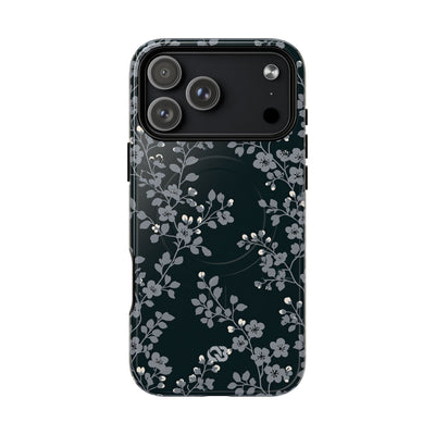 Black Tough 2.0 Magsafe Phone Case for iPhone - Midnight Slate Blossom