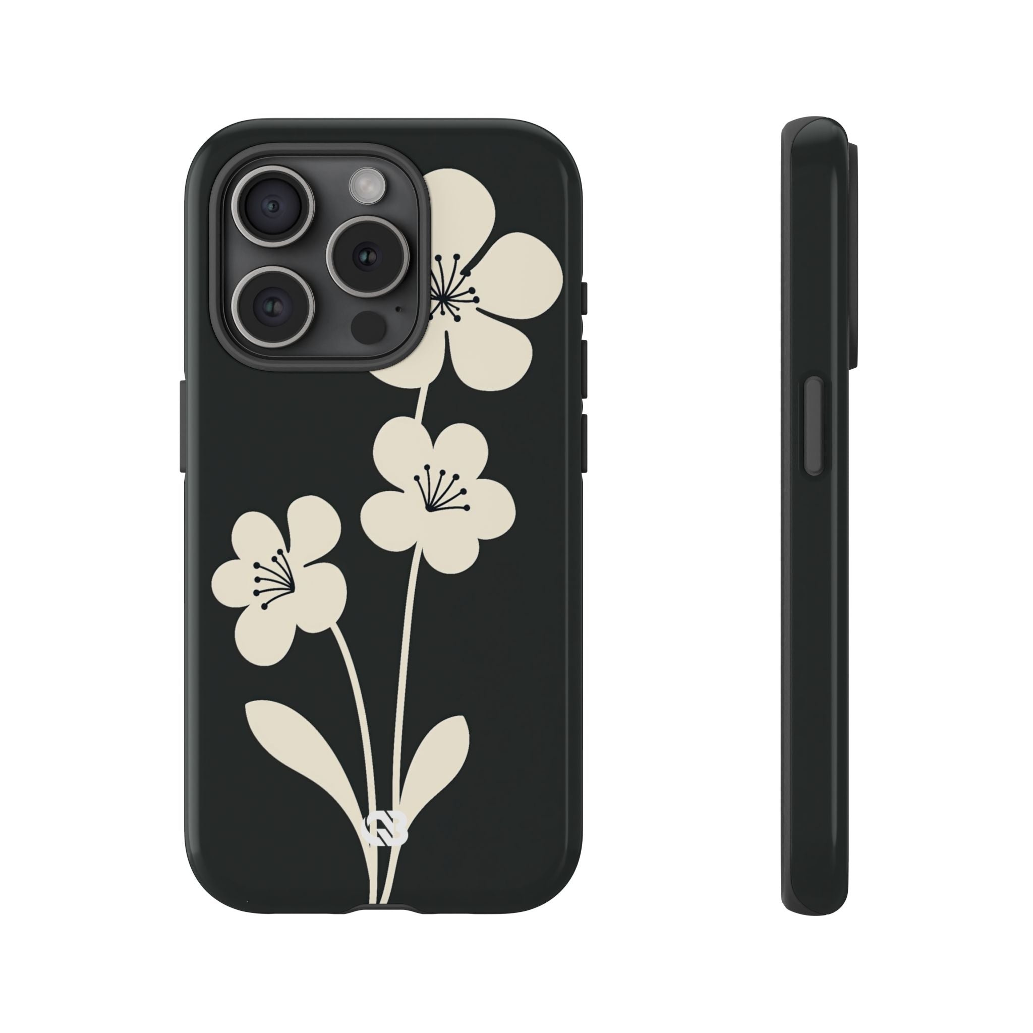 Black Tough Phone Case for iPhone - Obsidian Cream Bloom