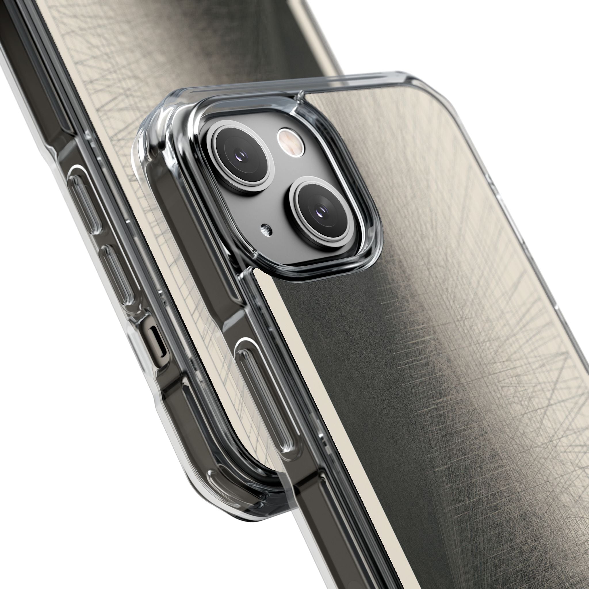 Beige Impact MagSafe Phone Case for iPhone - Brutalist Graphite Grid