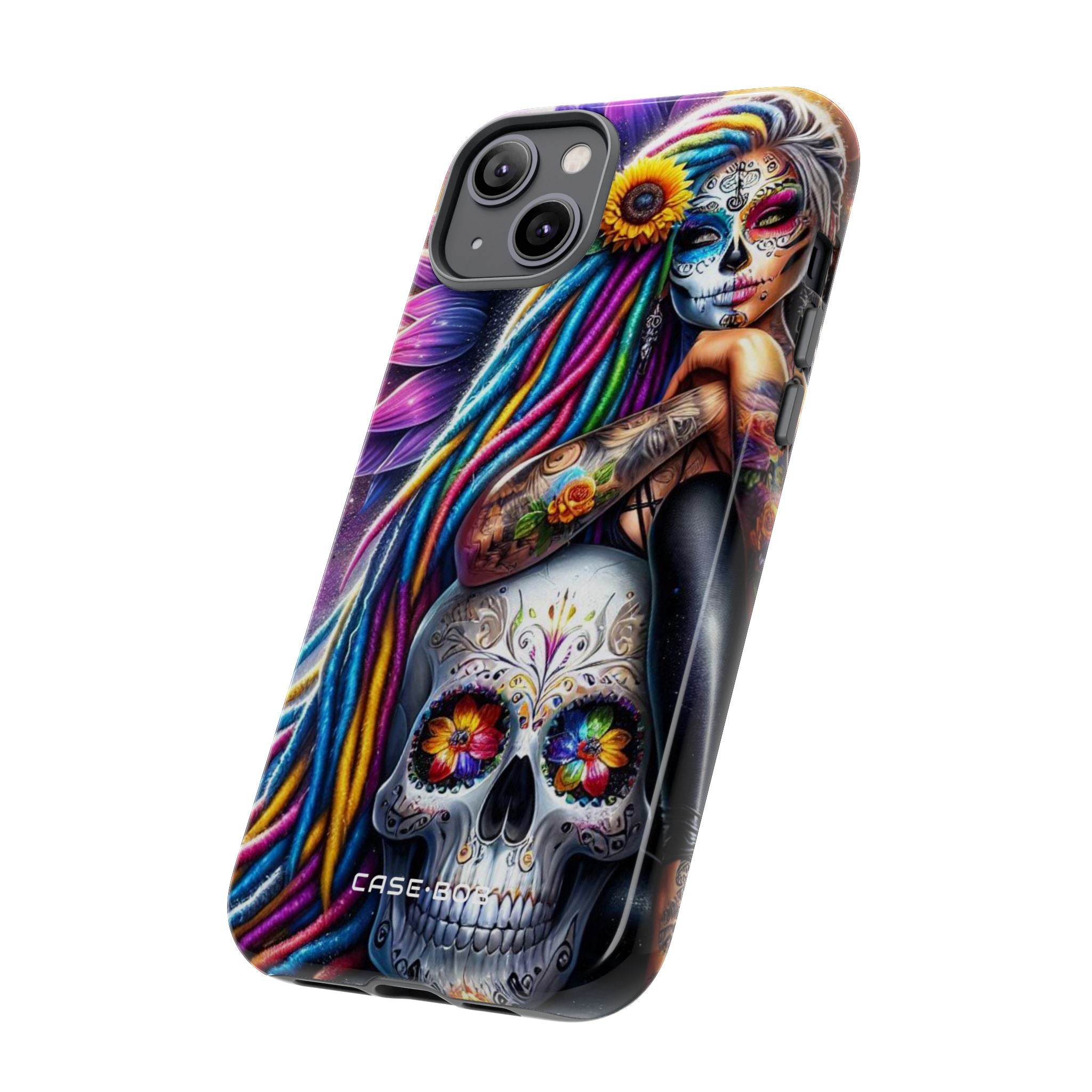 Zonnebloem schedel gloed iPhone 14 Plus hoesje - Tough