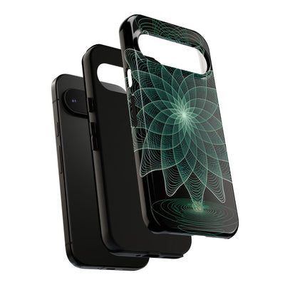 Green Tough Phone Case for Google Pixel - Cyan Signal Bloom