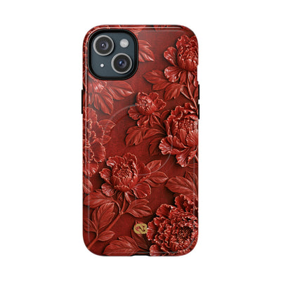 Cinnabar Peony Relief · Tough 2.0 Magnetic Phone Case for iPhone · Red