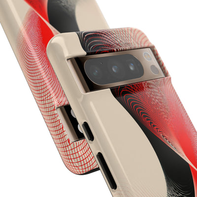 Red Tough Phone Case for Google Pixel - Crimson Grid Vortex
