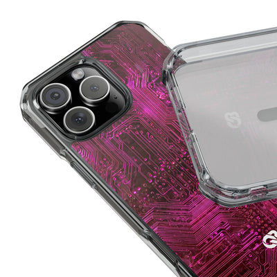 Magenta Circuit Trace · Clear Impact Magnetic Phone Case for iPhone · Pink
