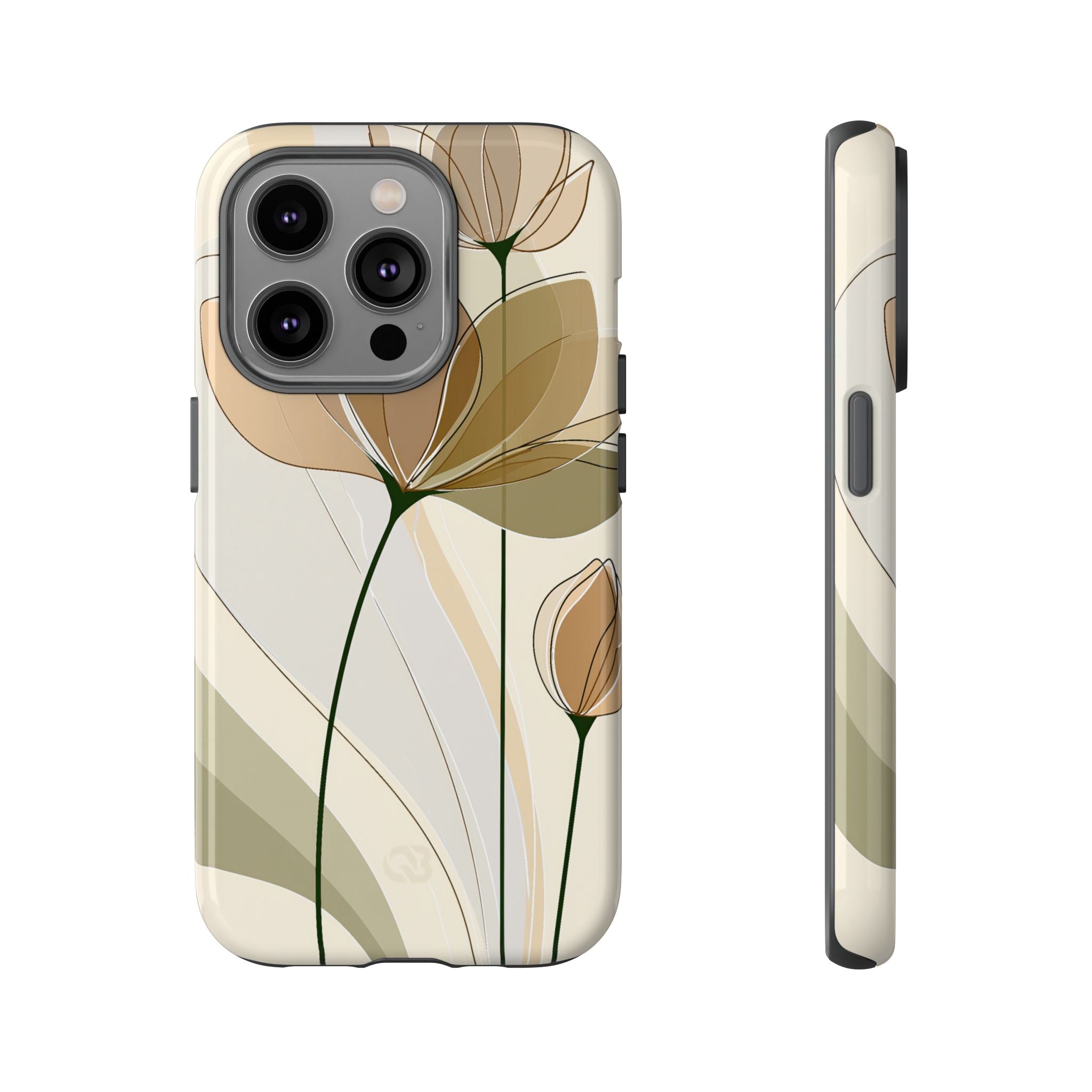 Beige Tough Phone Case for iPhone - Muted Ochre Petals