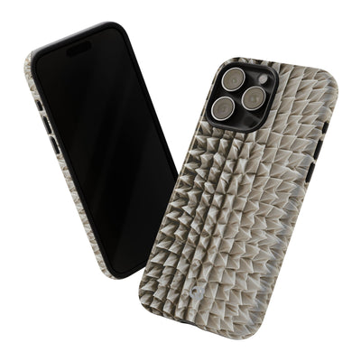 Beige Tough Phone Case for iPhone - Bone Spiked Grid