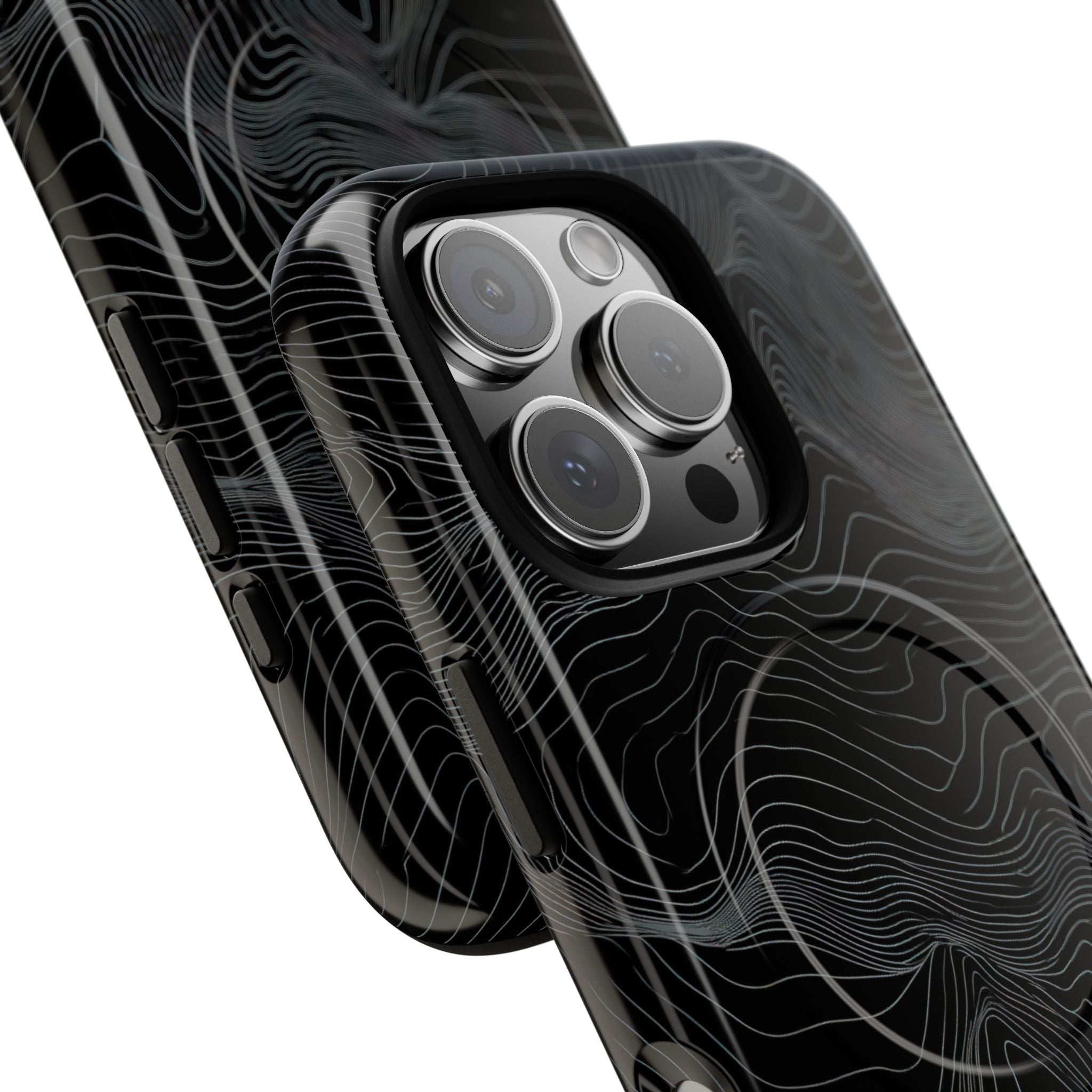 Black Tough 2.0 Magsafe Phone Case for iPhone - Obsidian Topo Wireframe